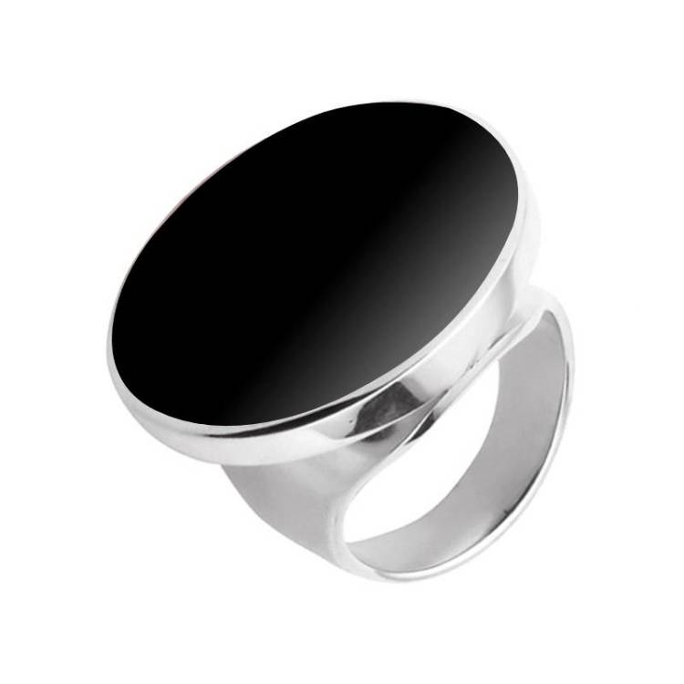 Sterling Silver Whitby Jet Medium Round Stone Ring