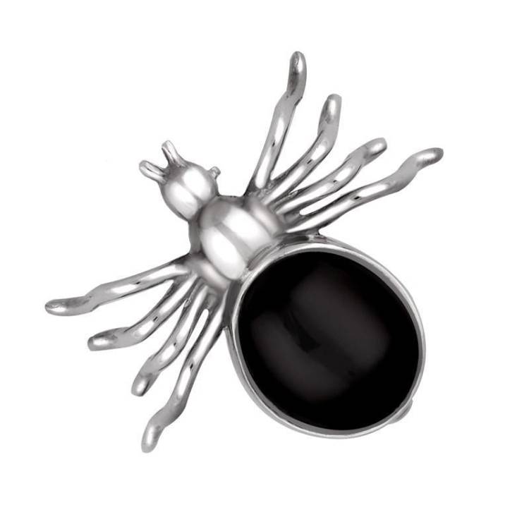 Sterling Silver Whitby Jet Medium Spider Brooch - Option1 Value Silver