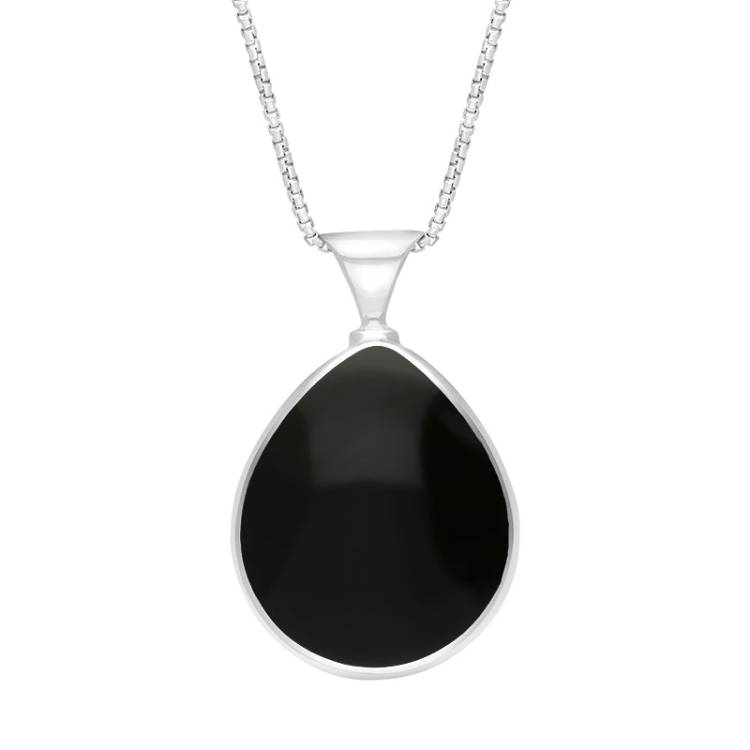 Sterling Silver Whitby Jet Mother of Pearl King's Coronation Hallmark Double Sided Pear-shaped Necklace