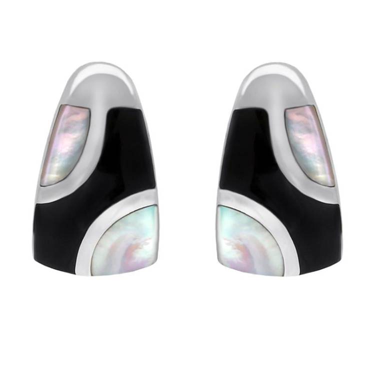 Sterling Silver Whitby Jet Mother of Pearl Three Stone Stud Earrings - Option1 Value Silver