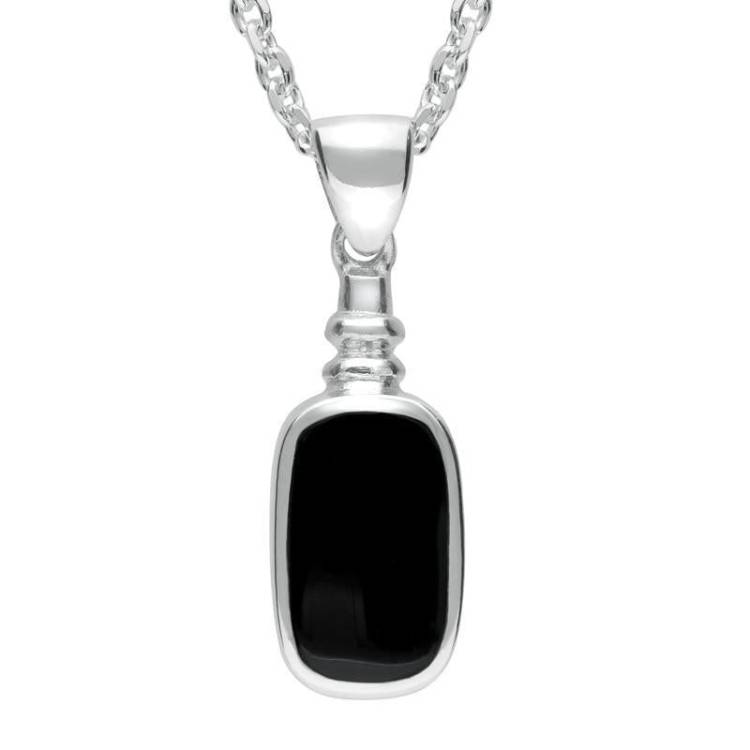 Sterling Silver Whitby Jet Oblong Bottle Top Necklace - Silver