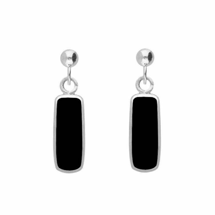 Sterling Silver Whitby Jet Oblong Drop Earrings - Silver