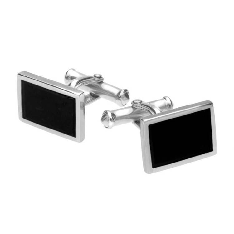 Sterling Silver Whitby Jet Oblong Flat Cufflinks