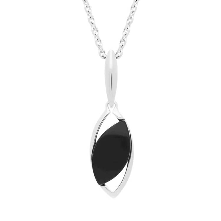 Sterling Silver Whitby Jet Off Set Necklace - Silver
