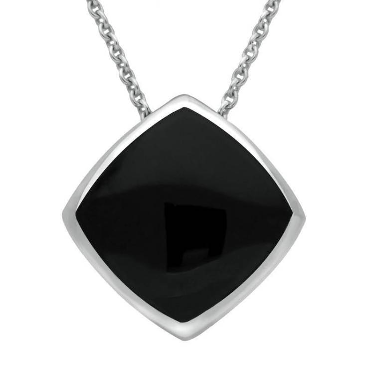 Sterling Silver Whitby Jet Cushion Necklace - Silver