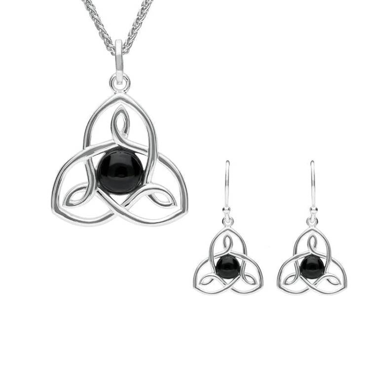 Sterling Silver Whitby Jet Open Celtic Cross Two Piece Set