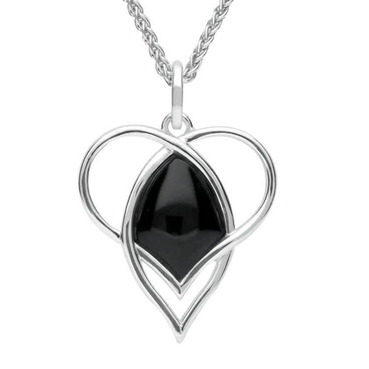Sterling Silver Whitby Jet Open Heart Twist Necklace - Silver