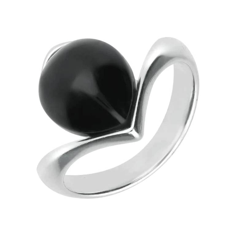 Sterling Silver Whitby Jet Open Set Pear Ring