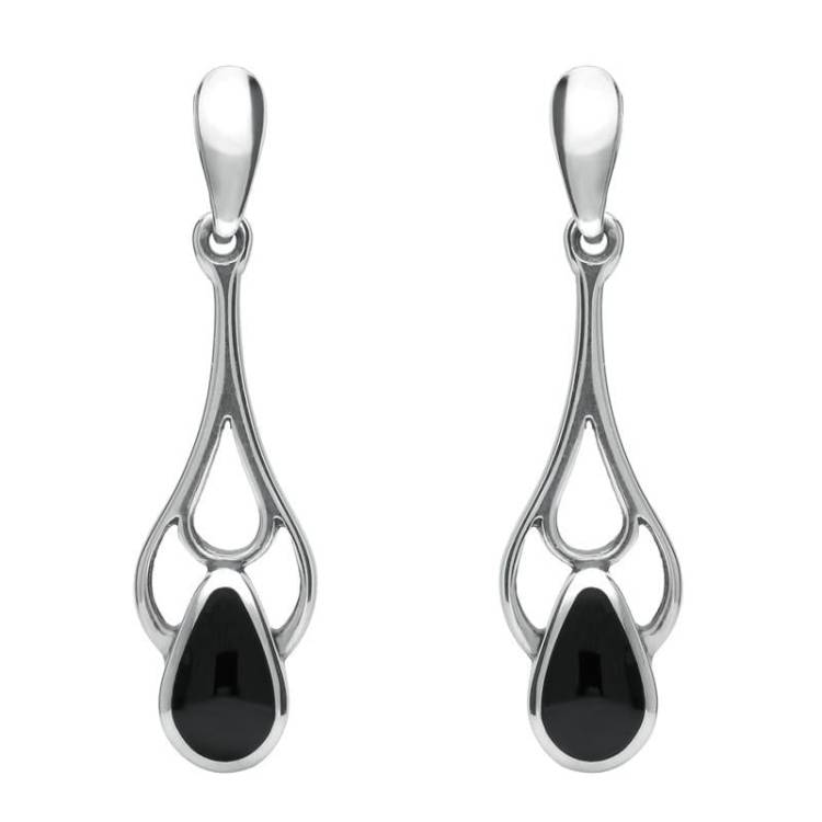 Sterling Silver Whitby Jet Pear Spoon Earrings
