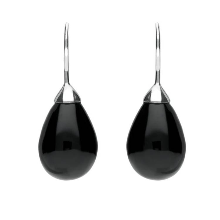 Sterling Silver Whitby Jet Oval Bead Hook Earrings - Option1 Value Silver