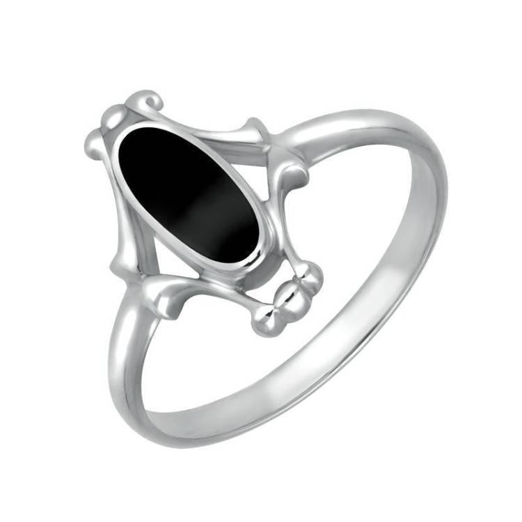 Sterling Silver Whitby Jet Oval Fancy Ring - Silver