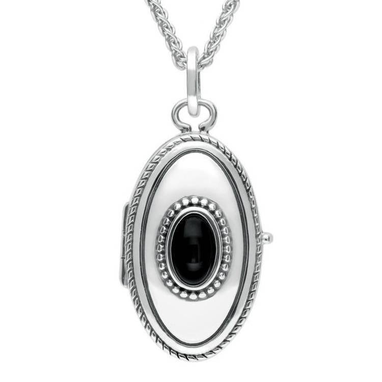 Sterling Silver Whitby Jet Oval Locket