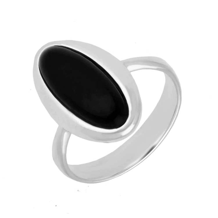 Sterling Silver Whitby Jet Oval Ring - Option1 Value Silver