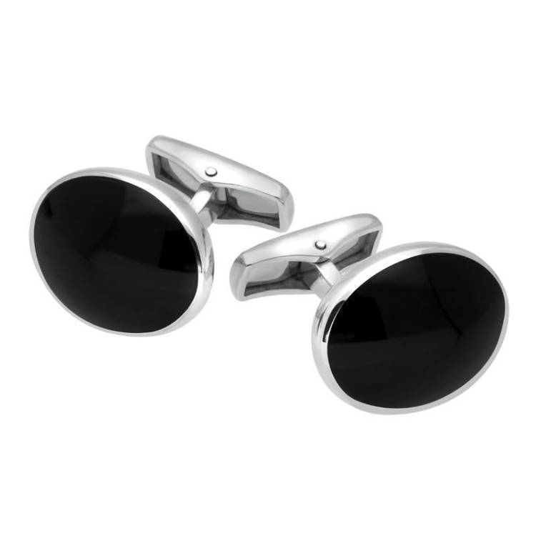 Sterling Silver Whitby Jet Oval Shape Cufflinks