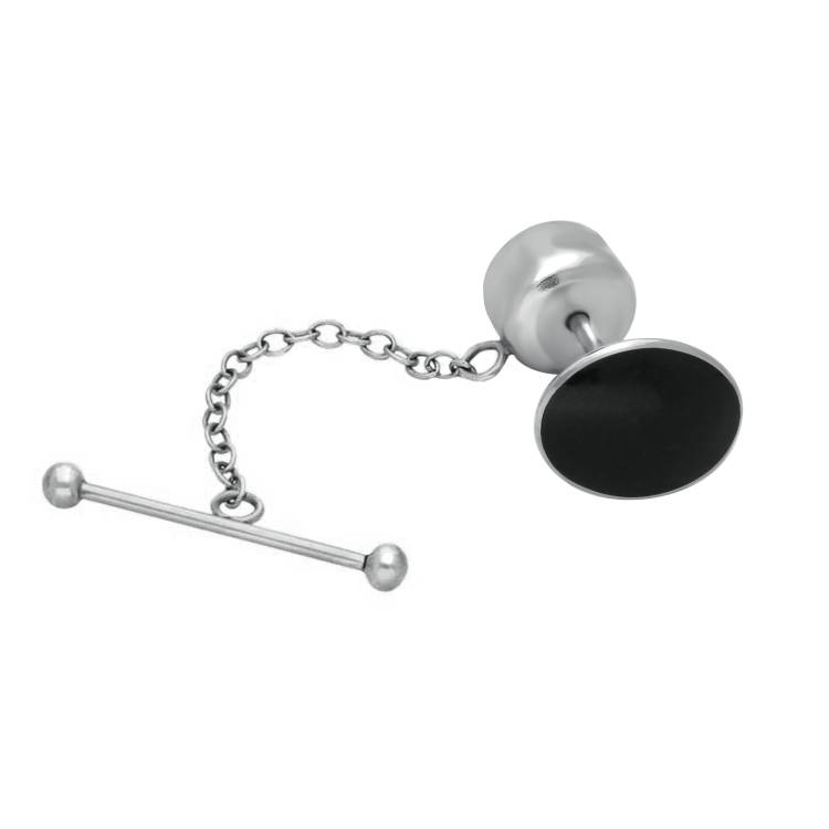 Sterling Silver Whitby Jet Oval Tie Pin - Silver