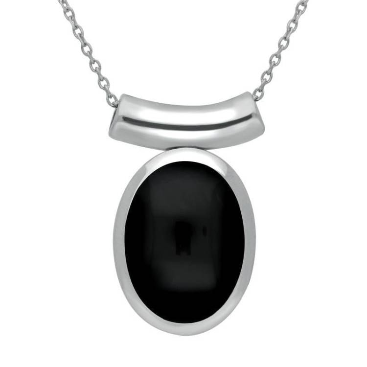 Sterling Silver Whitby Jet Oval Tube Bail Necklace - Silver