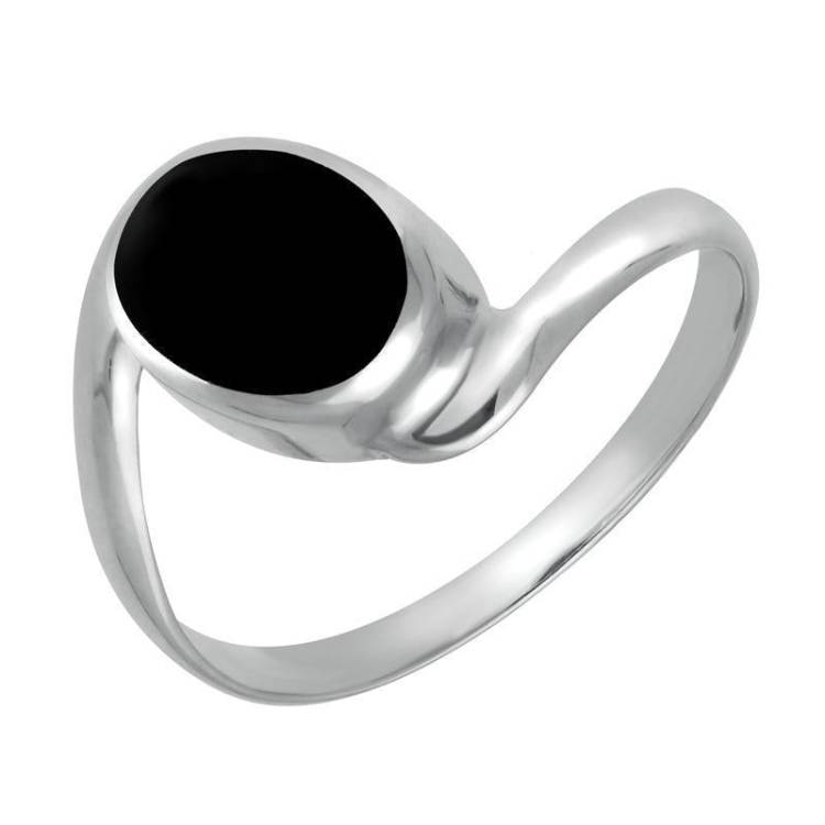 Sterling Silver Whitby Jet Oval Twist Shank Ring - Silver