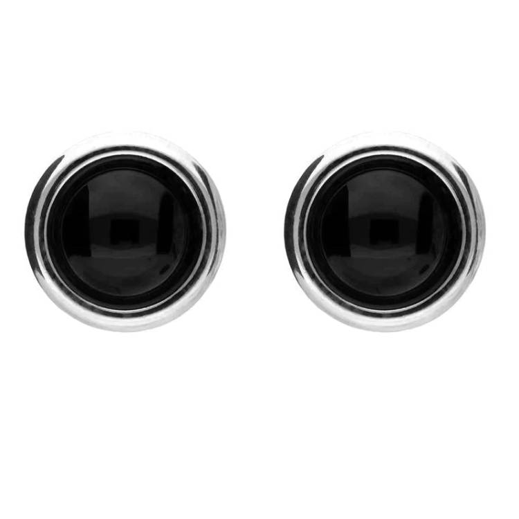 Sterling Silver Whitby Jet Round Stud Earrings