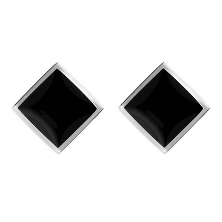 Sterling Silver Whitby Jet Rhombus Earrings - Silver