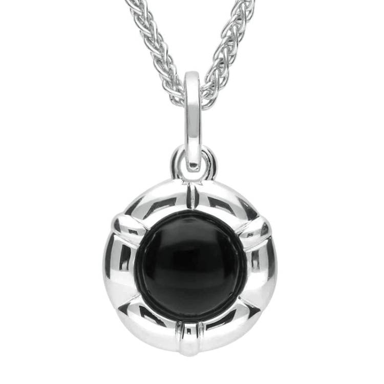 Sterling Silver Whitby Jet Ridged Round Necklace - Silver