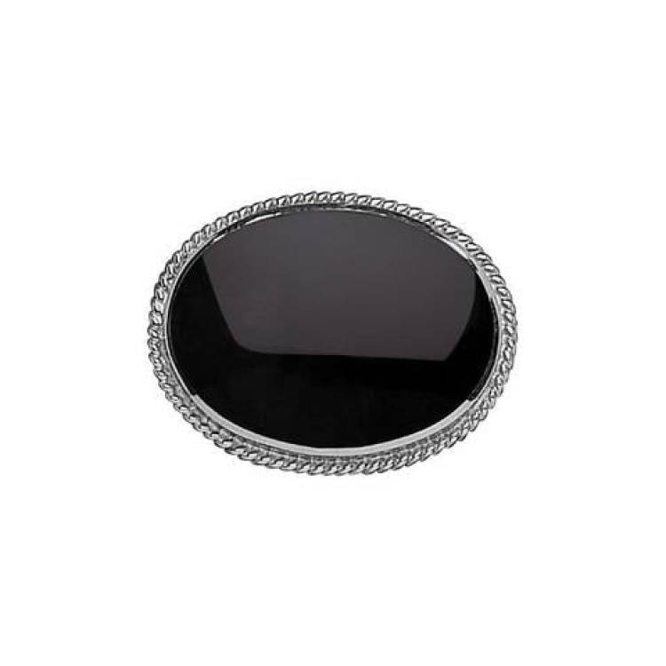 Sterling Silver Whitby Jet Rope Edge Brooch - Silver