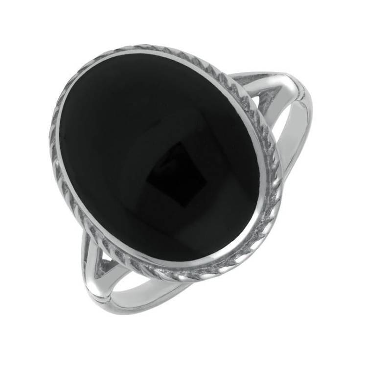 Sterling Silver Whitby Jet Rope Edge Ring - Option1 Value Silver