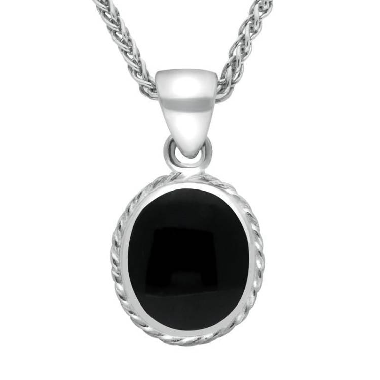 Sterling Silver Whitby Jet Heritage Rope Edge Oval Pendant