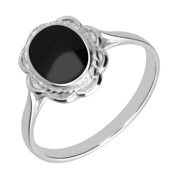 Sterling Silver Whitby Jet Rope Frill Ring - Silver