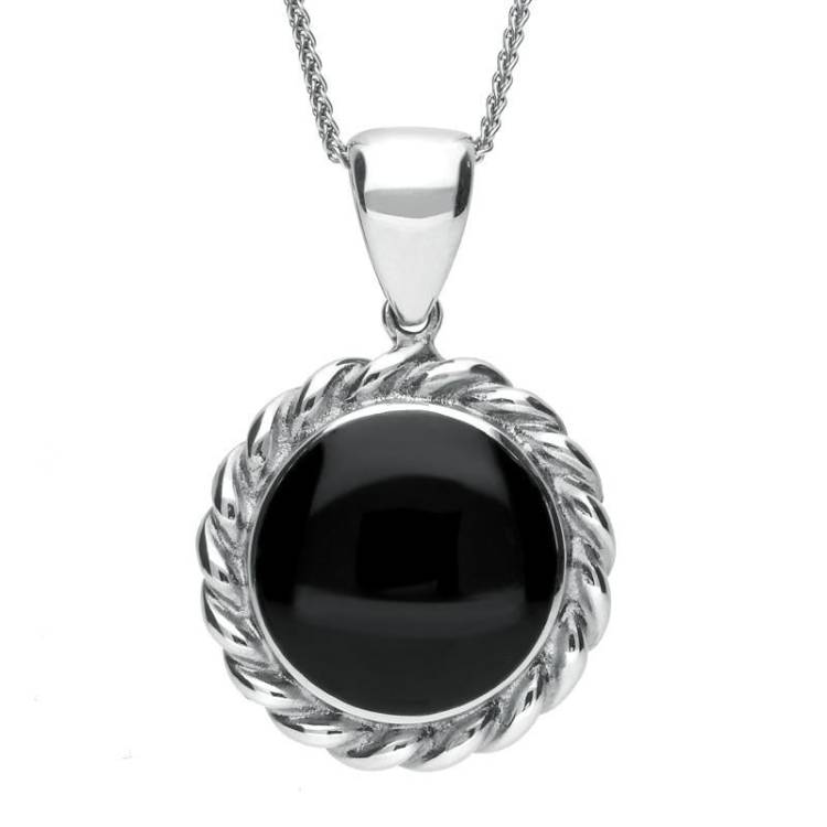 Sterling Silver Whitby Jet Rope Twist Pendant - Silver