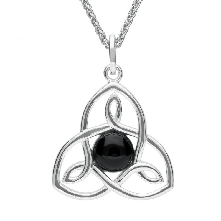 Sterling Silver Whitby Jet Celtic Knot Necklace - Silver