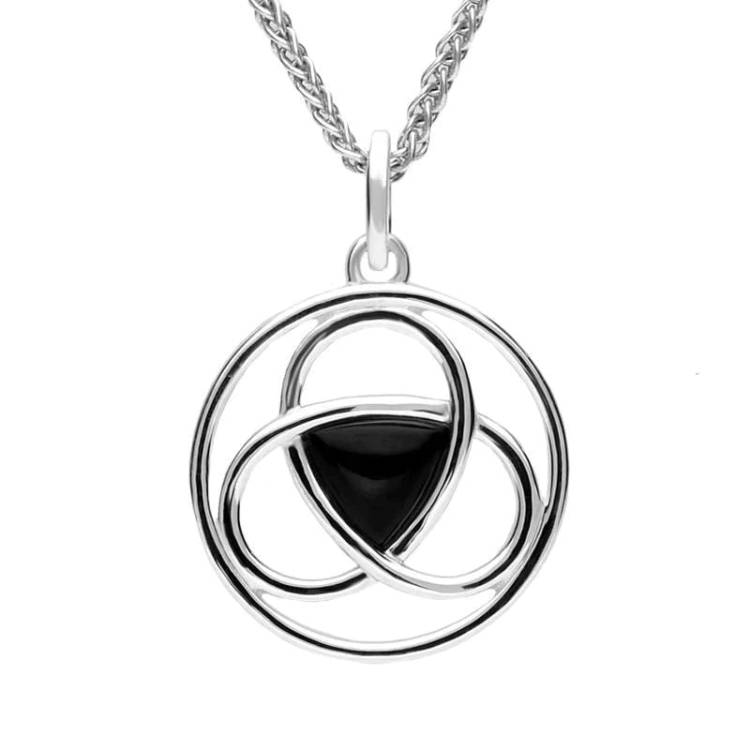 Sterling Silver Whitby Jet Round Celtic Knot Necklace - Silver