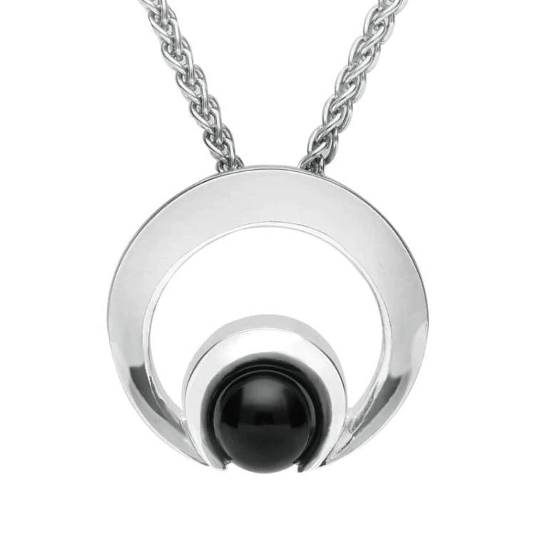 Sterling Silver Whitby Jet Round Open Circle Necklace - Silver