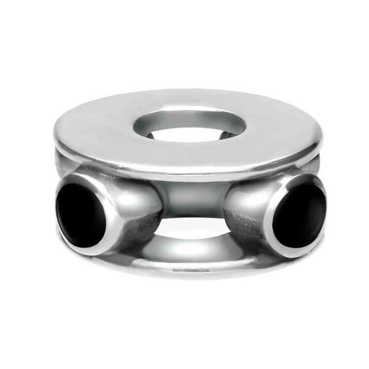 Sterling Silver Whitby Jet Round Open Disc Charm - Silver
