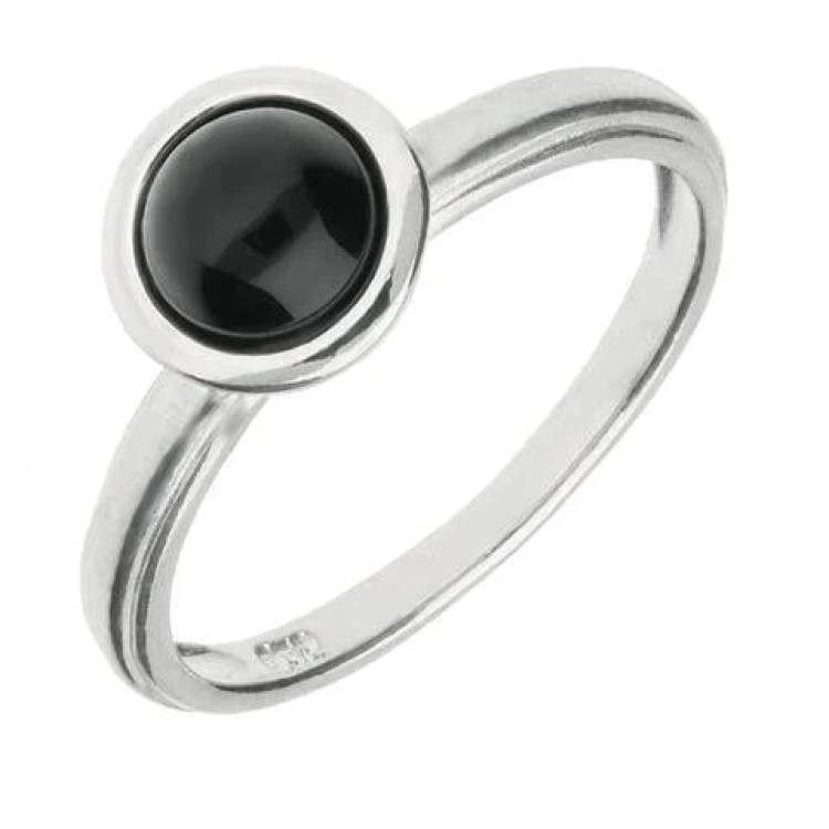 Sterling Silver Whitby Jet Round Stacking Ring - Option1 Value Silver