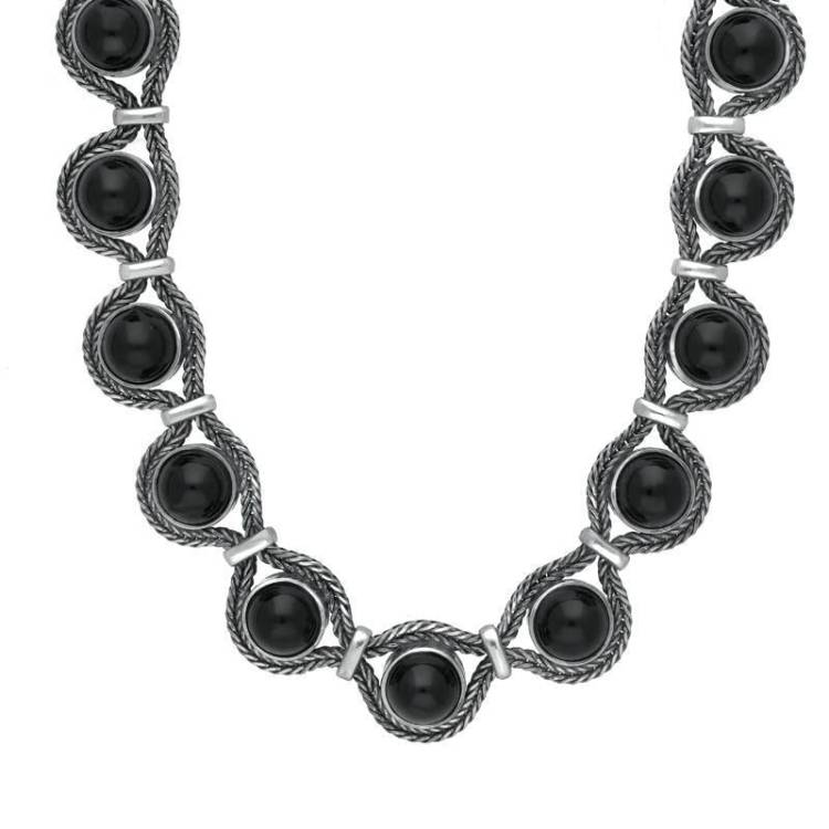 Sterling Silver Whitby Jet Foxtail Seventeen Stone Necklace - Silver
