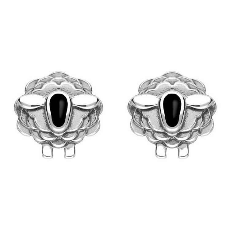 Sterling Silver Whitby Jet Sheep Stud Earrings
