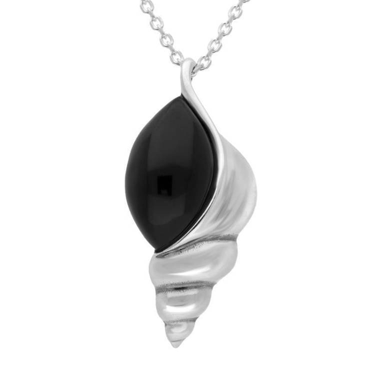 Sterling Silver Whitby Jet Shell Necklace - Silver
