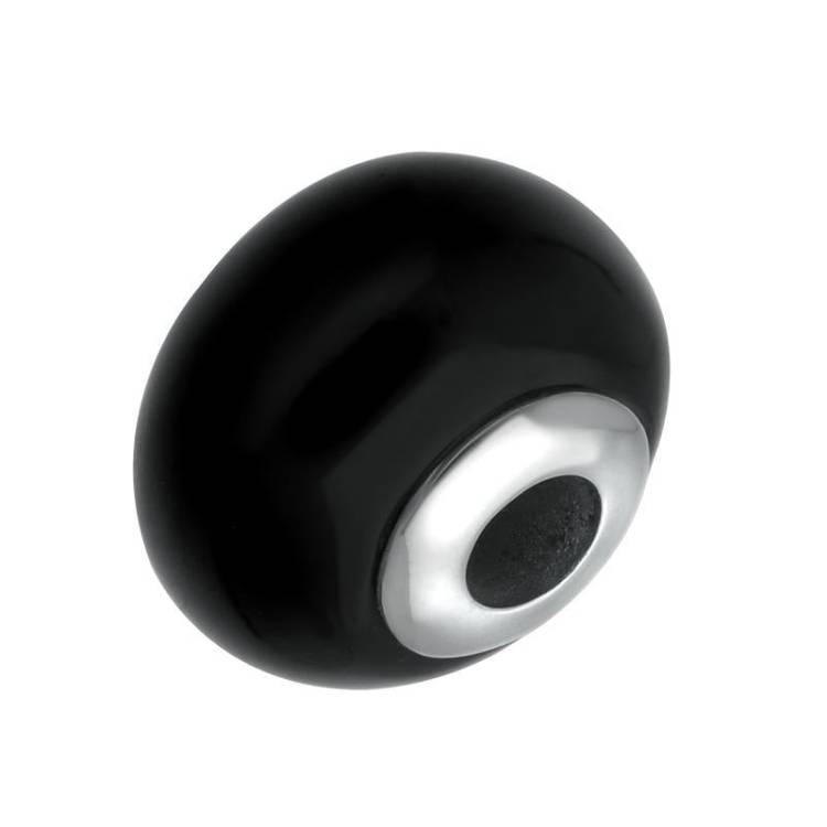 Sterling Silver Whitby Jet Simple Bead Charm - Silver