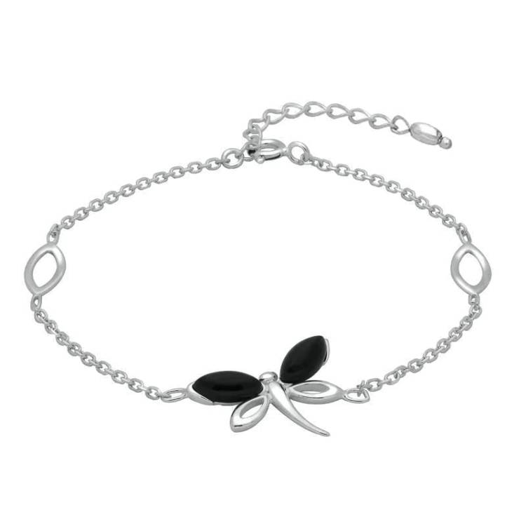 Sterling Silver Whitby Jet Single Butterfly Bracelet