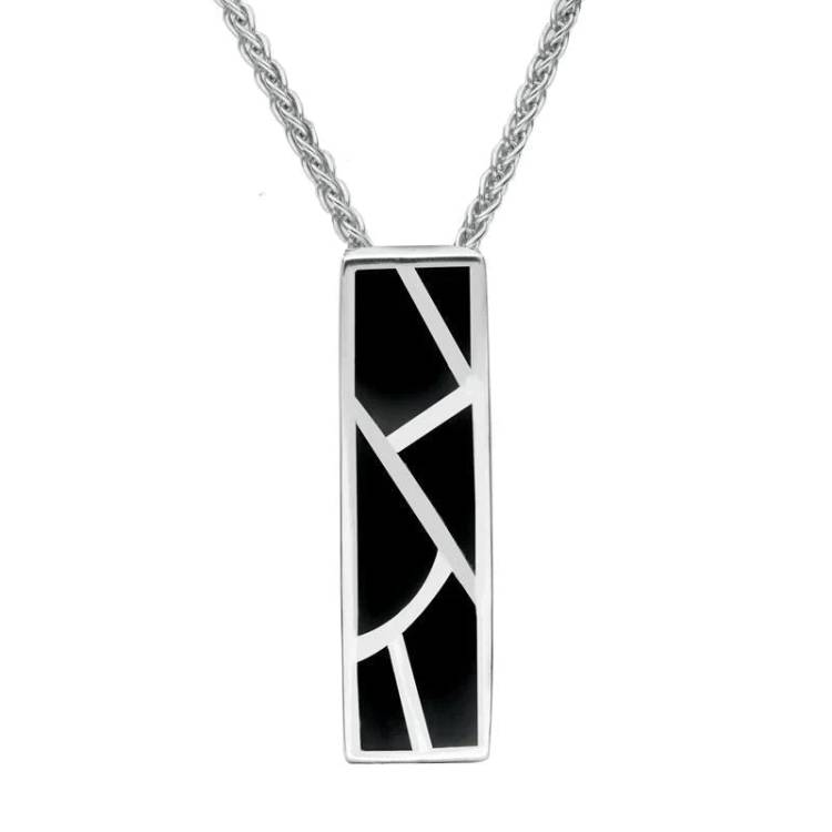 Sterling Silver Whitby Jet Six Stone Oblong Shaped Necklace - Silver