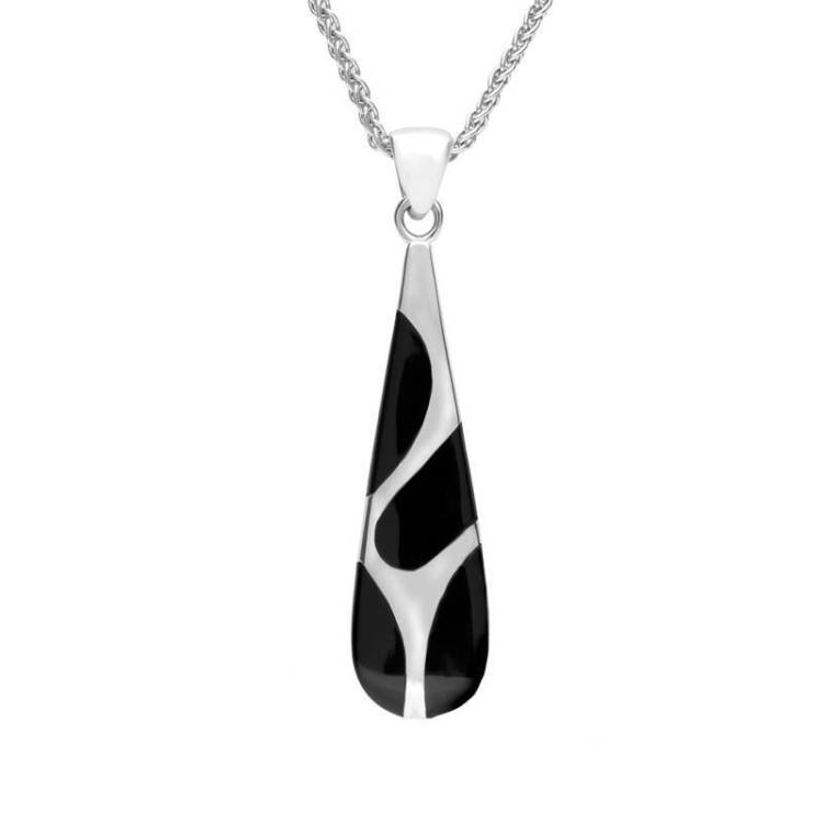 Sterling Silver Whitby Jet Slim Pear Drop Necklace - Option1 Value Silver