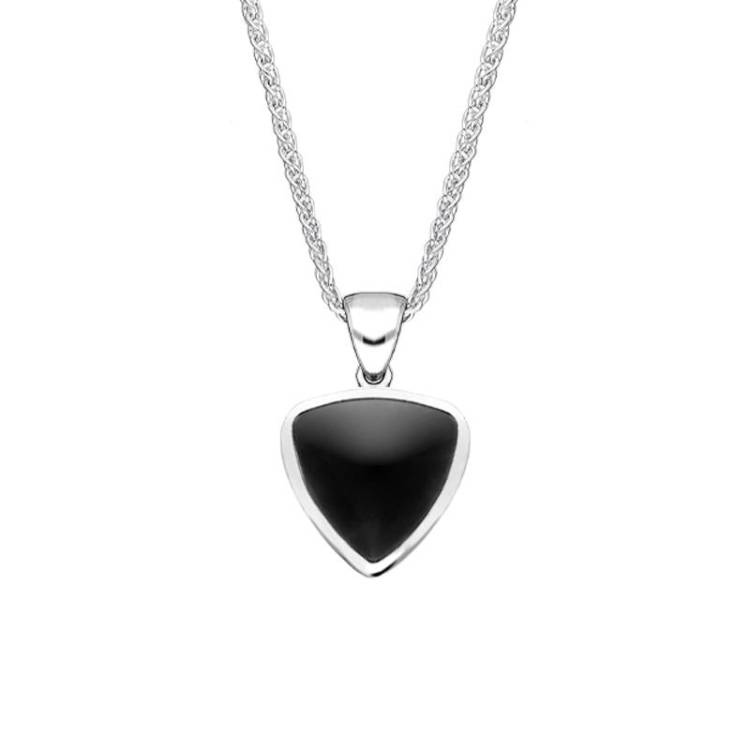 Sterling Silver Whitby Jet Small Curved Triangle Necklace - Silver