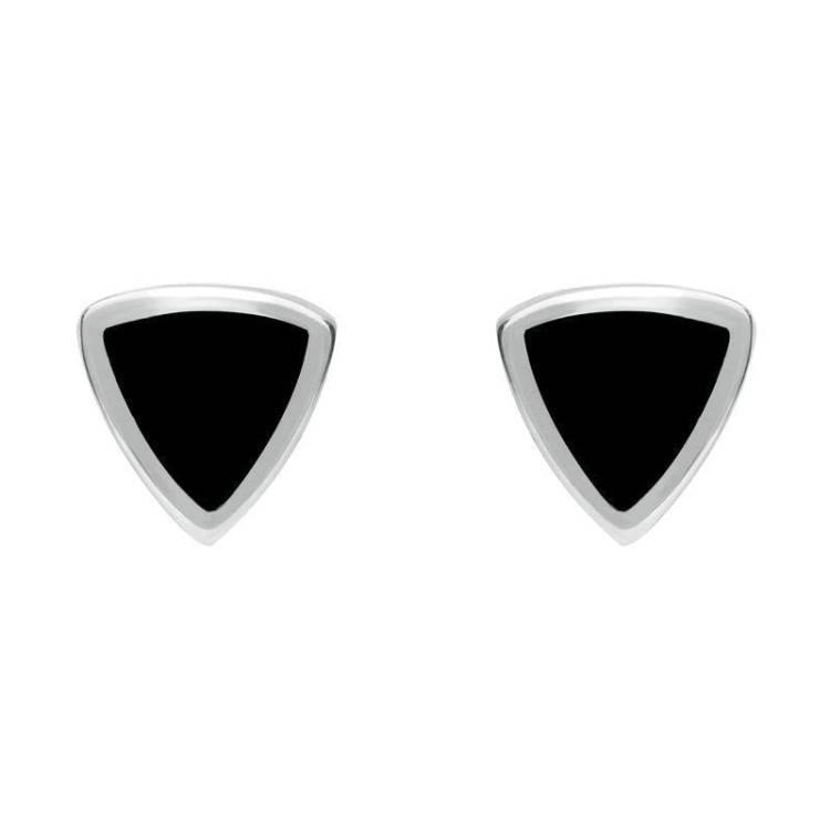 Sterling Silver Whitby Jet Small Curved Triangle Stud Earrings - Silver