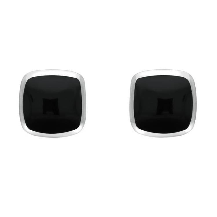 Sterling Silver Whitby Jet Dinky Cushion Stud Earrings - Silver