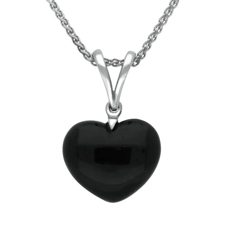 Sterling Silver Whitby Jet Small Heart Split Bail Necklace - Silver