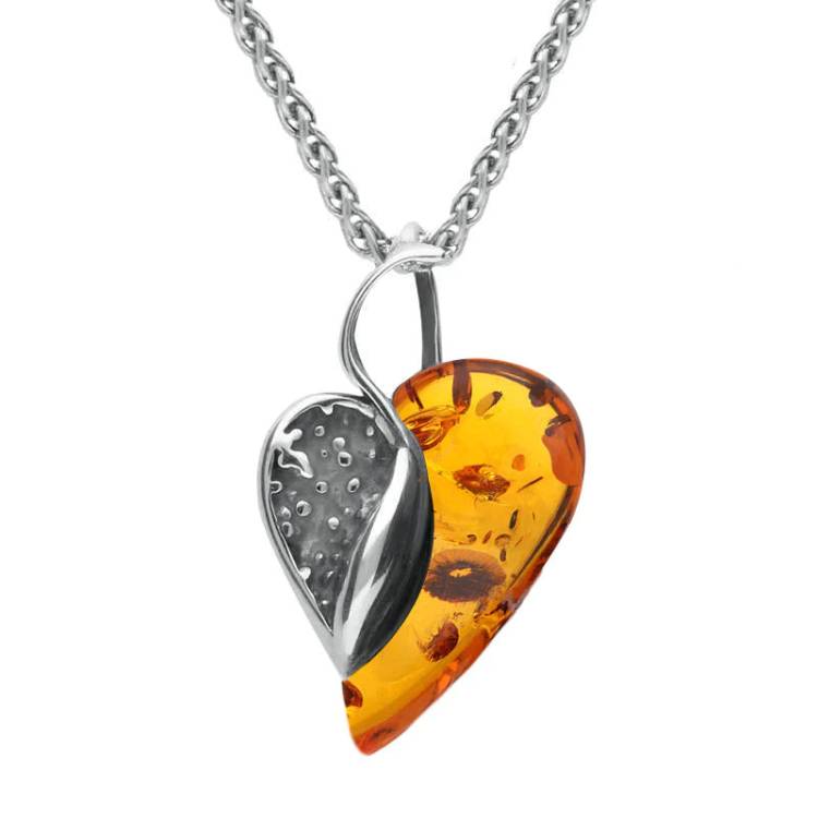 Sterling Silver Amber Small Swirl Heart Necklace - Option1 Value Silver