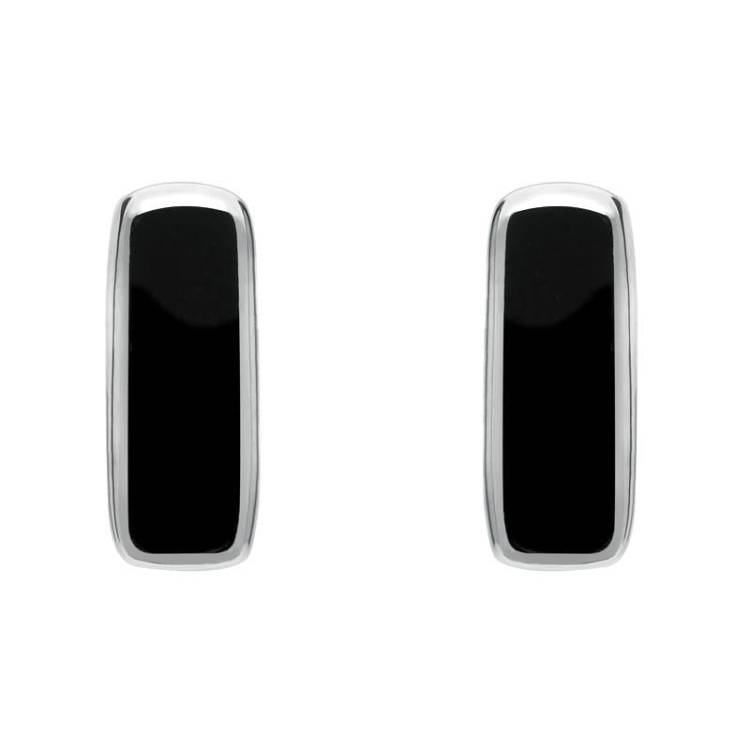 Sterling Silver Whitby Jet Small Oblong Stud Earrings - Silver