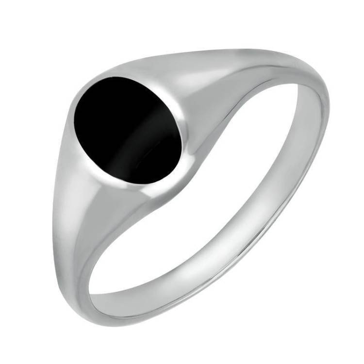 Sterling Silver Whitby Jet Small Oval Signet Ring - Silver