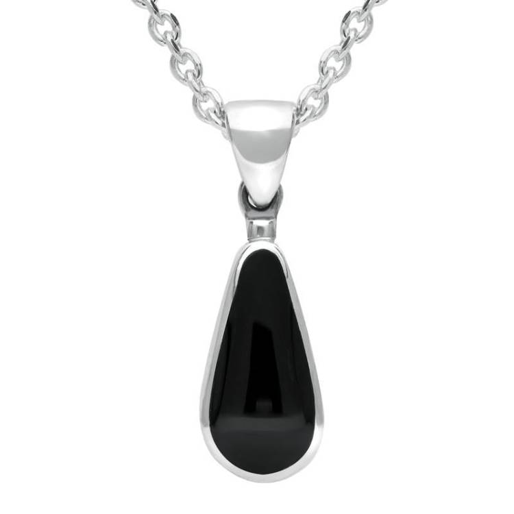 Sterling Silver Whitby Jet Small Pear Necklace - Silver