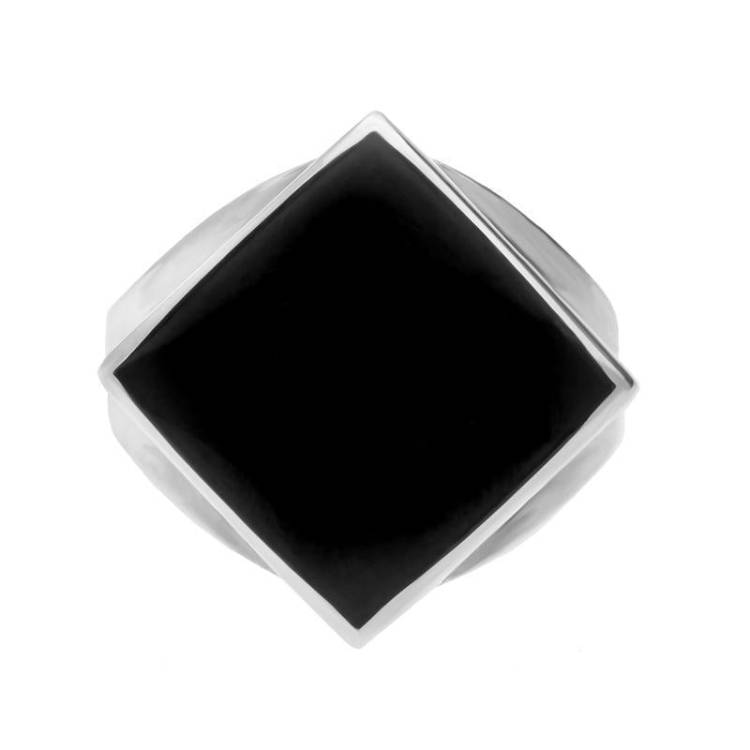 Sterling Silver Whitby Jet Small Rhombus Ring - Silver